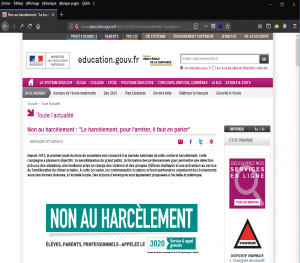 page sur le harcèlement scolaire du site de l'Éducation Nationale